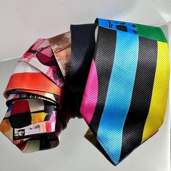 Modernist Colorful Tie Retro Designer Menswear Tie Necktie Mid Century Painting - Picture 2 of 7